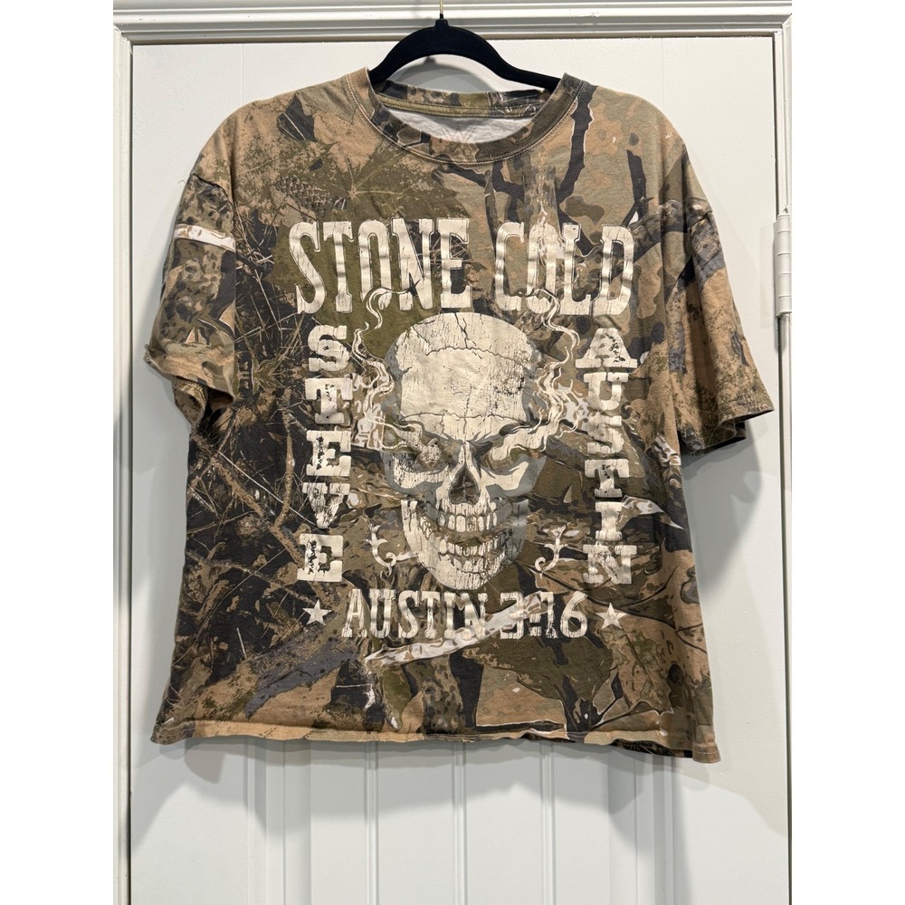 WWE Stone Cold Steve Austin 3:16 Camo Graphic T-Shirt Mens Small Real Tree Skull